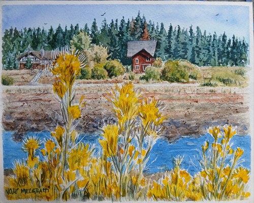 Quadro acquerello grande lago - acquerello,