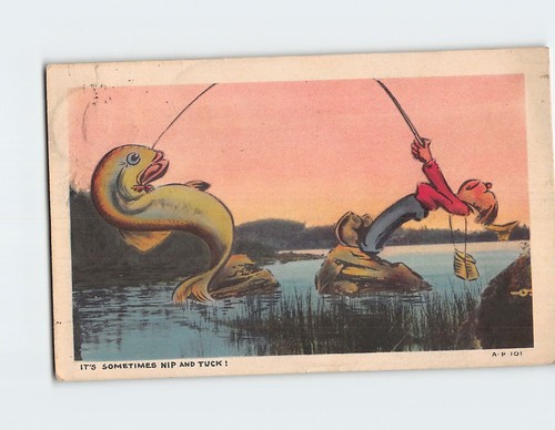 Cartolina fumetto pesca big - cartolina,